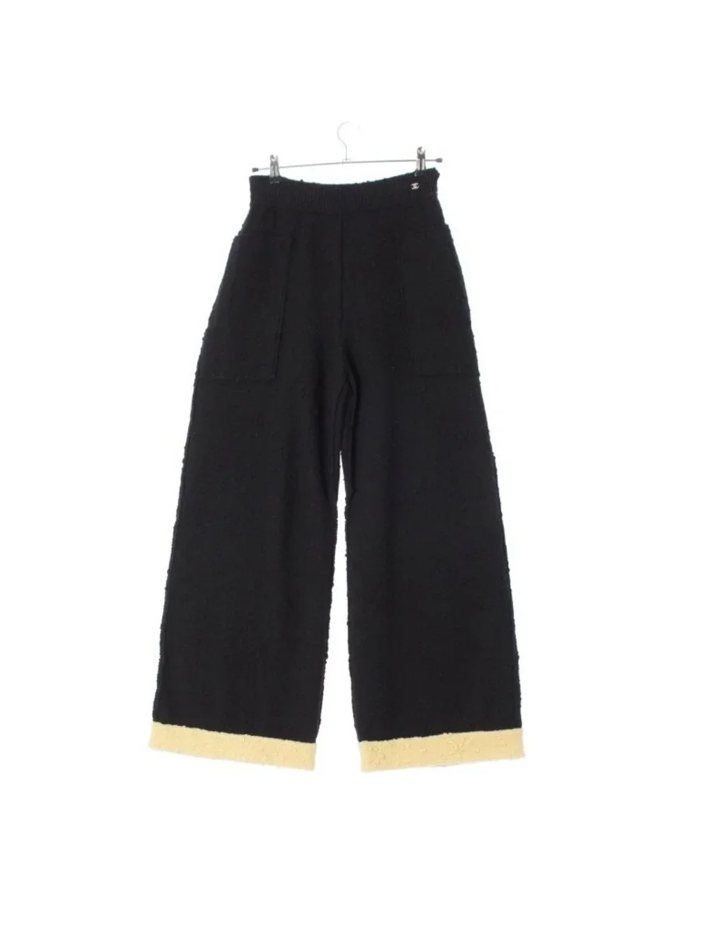 Chanel Wool CC Logo Bicolor Pants Black Yellow 36
